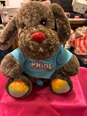 Brown Plush Dog with Pride Tee and Rainbow Paws-NWT PetSmart